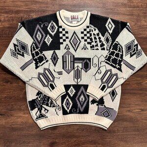 VINTAGE 90s DALE SPORT Abstract Geometric Knit Sweater - Size M